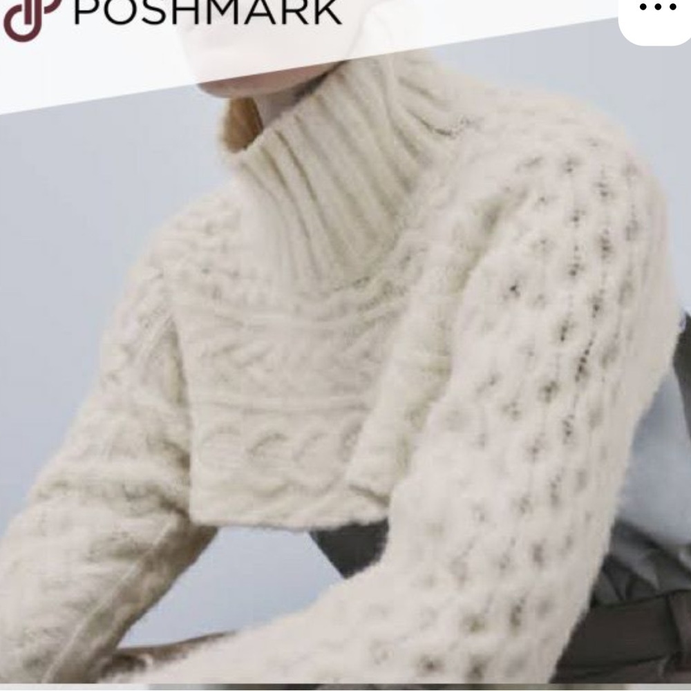 Zara Cream cropped Cowl Neck Chunky Knit Sweater - Picture 5 of 9